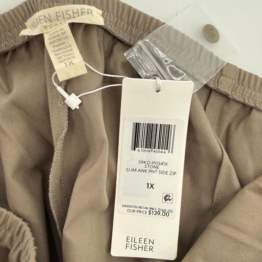 NEW Eileen Fisher Womans 1X Stone Organic Cotton Stretch Twill Slim Ankle Pants - Picture 3 of 7